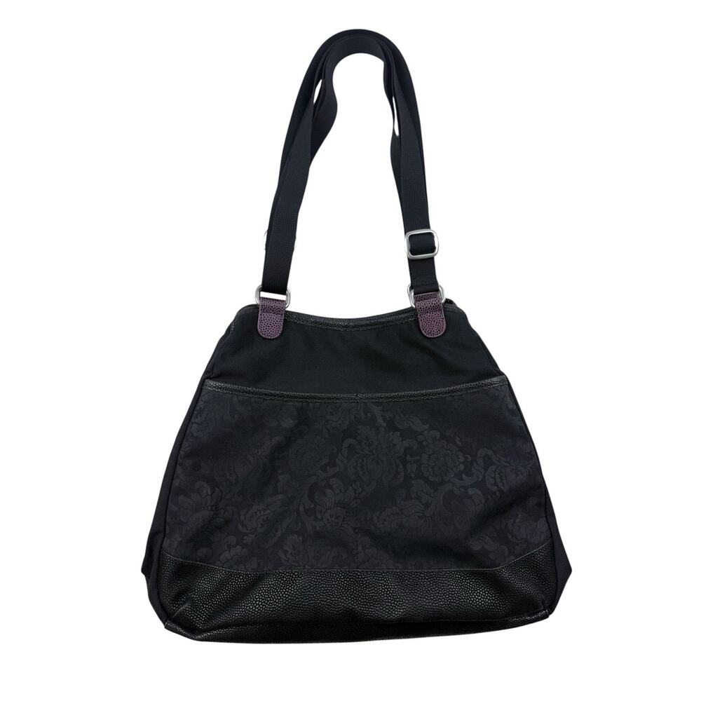 HAIKU Laptop Satchel Tote Purple Flower Black Shoulder Bag Large Leather Purse - Picture 5 of 16